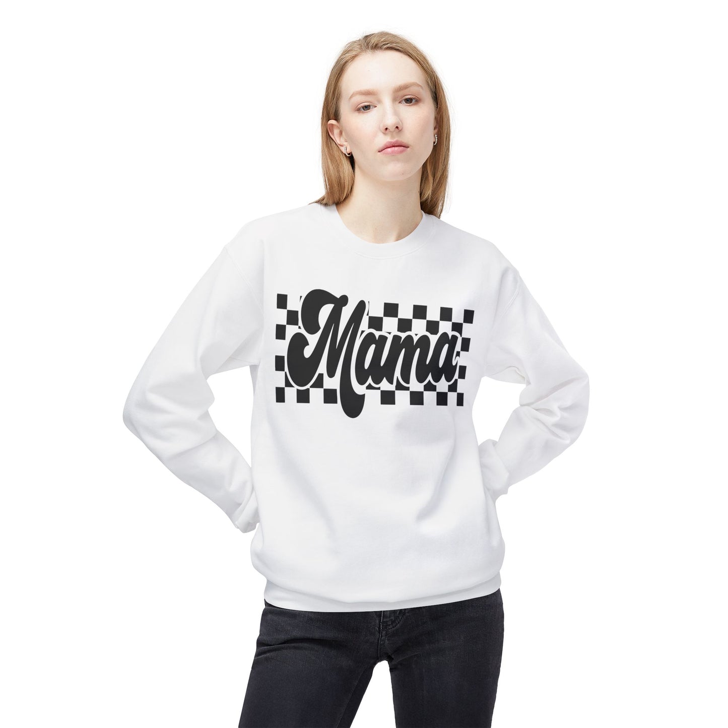 Cozy Mama Sweatshirt, Most Loved Mama Gift, Softstyle Fleece Crewneck for Moms, Vans Checkers Design, Mother's Day Sweater, Mom Fashion