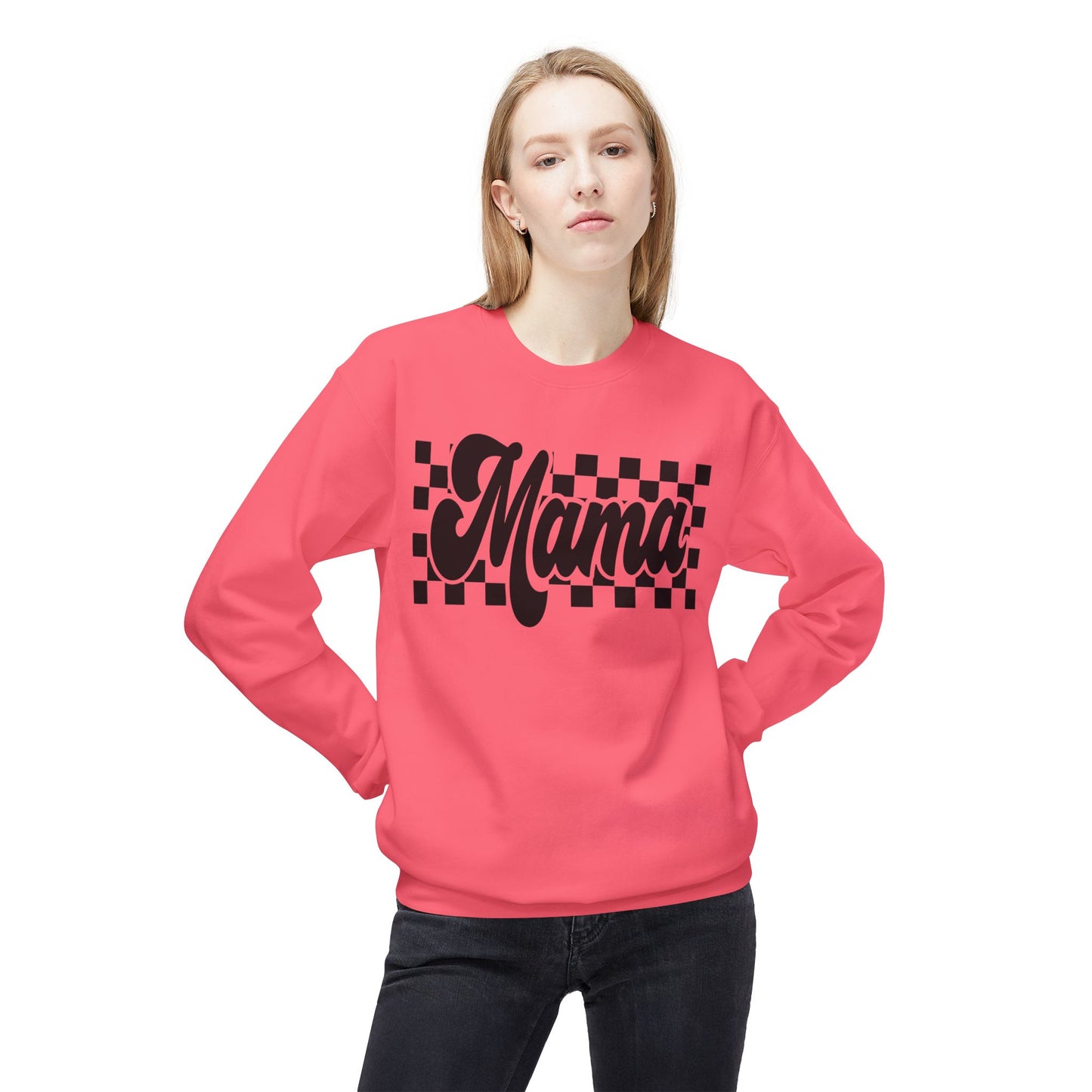 Cozy Mama Sweatshirt, Most Loved Mama Gift, Softstyle Fleece Crewneck for Moms, Vans Checkers Design, Mother's Day Sweater, Mom Fashion